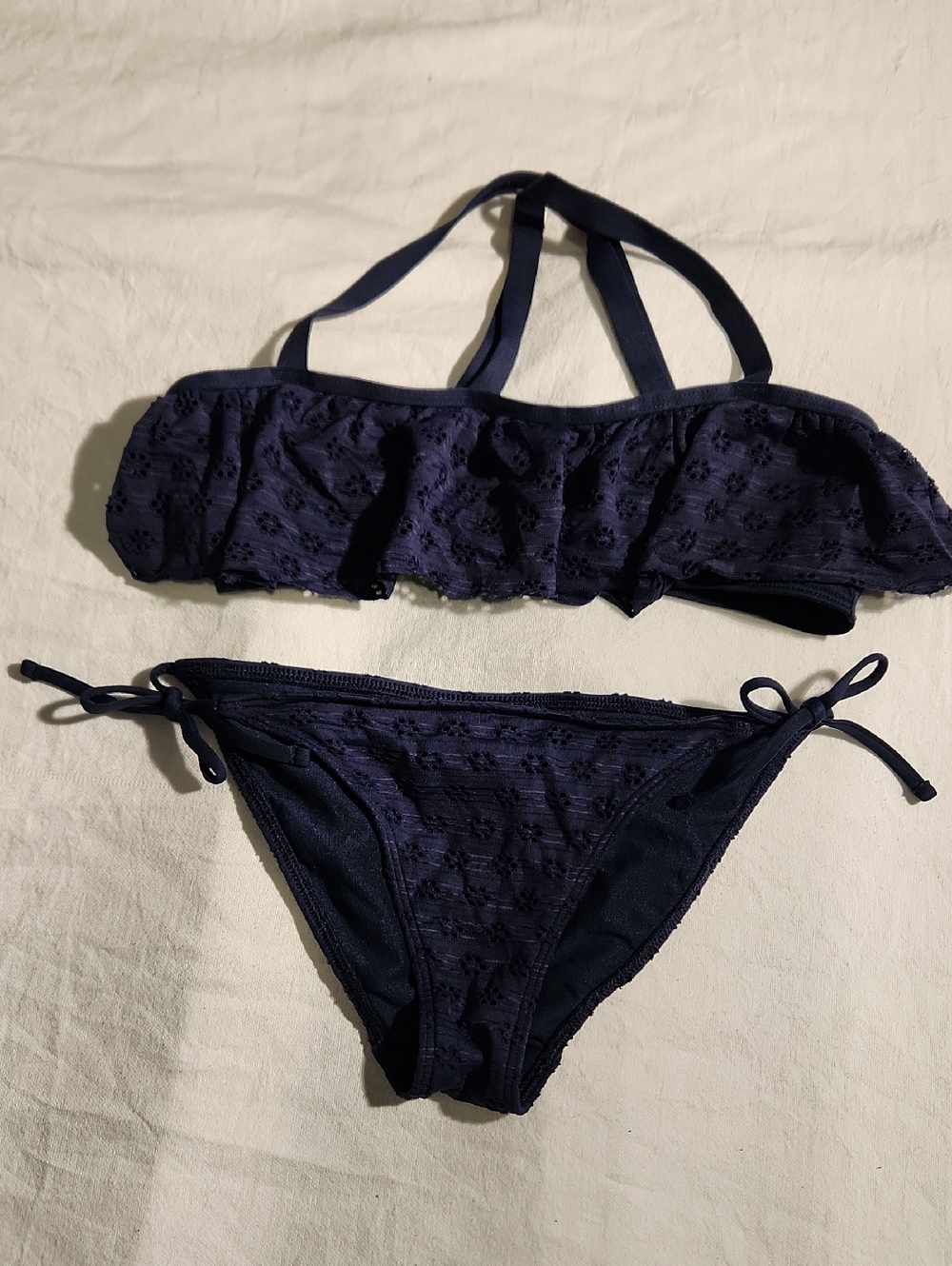 Abercrombie Swim Navy Blue Ruffle Bikini